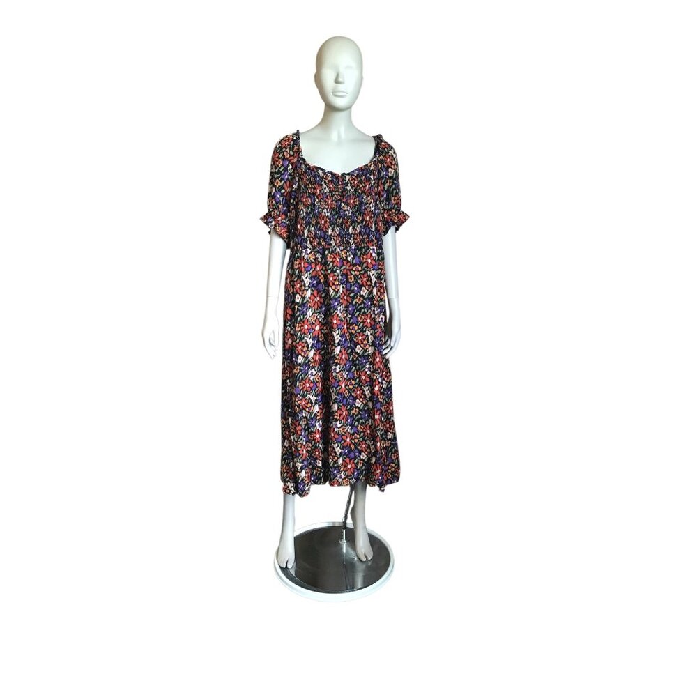 BeachLunchLounge Fall Flower Short Sleeve Midi Dress